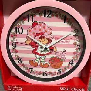 Strawberry Shortcake & Custard 10" Round Pink Striped Analog Clock